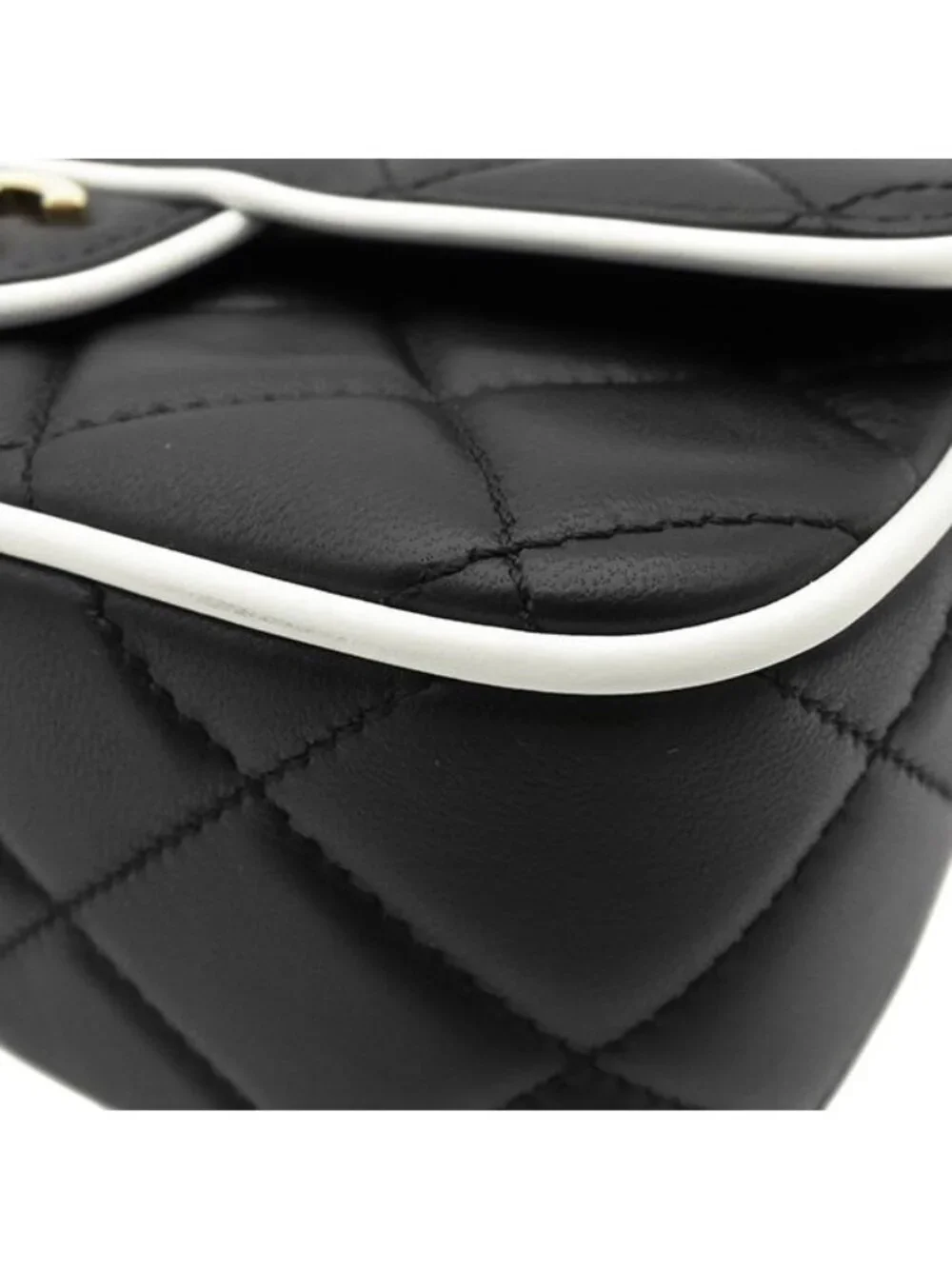 Chanel Shoulder Bag Mini Flap Lambskin Black White Champagne Gold Bicolor